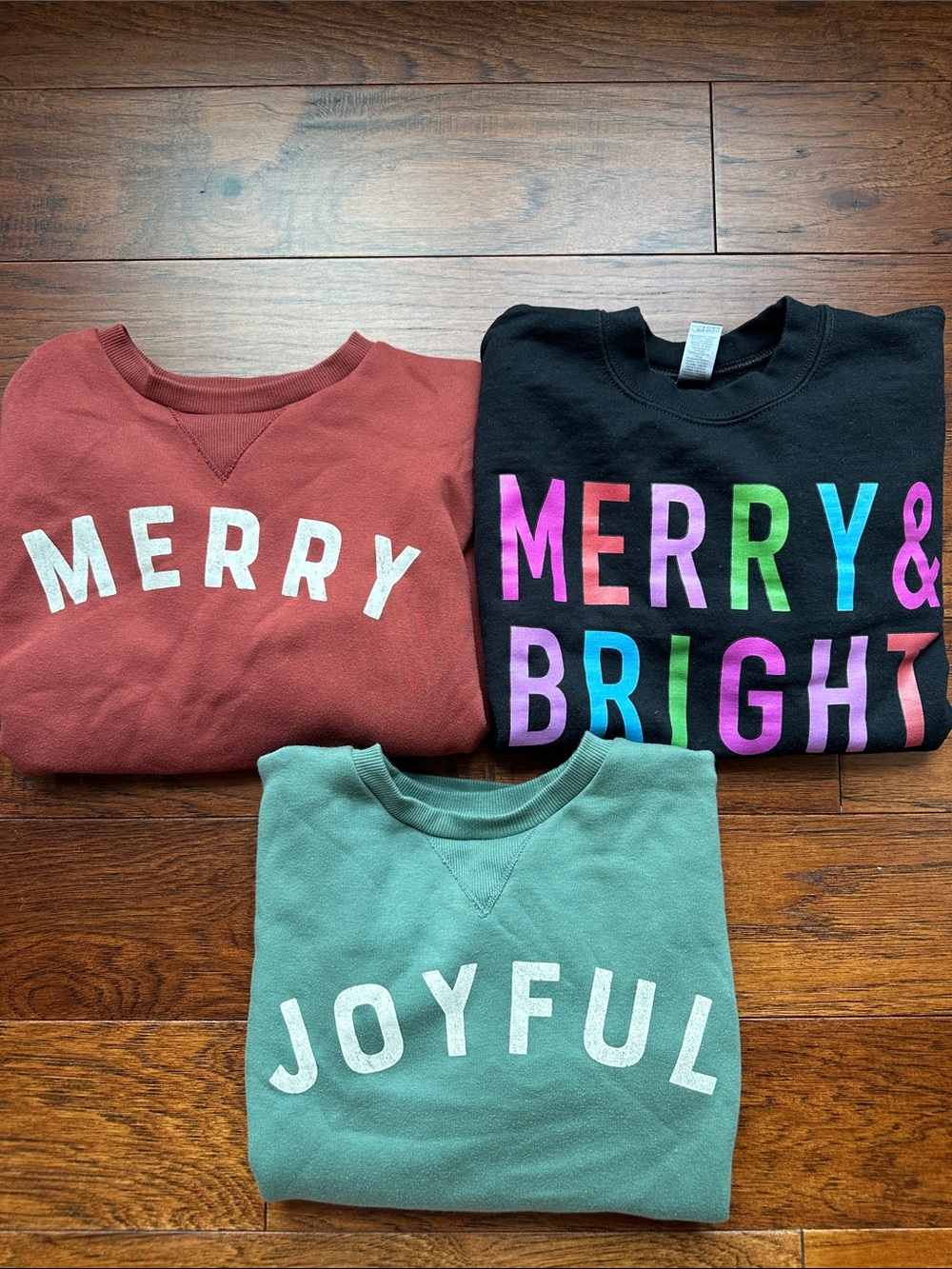 Holiday Graphic Sweatshirt Trio — Merry, Merry & Bright, Joyful